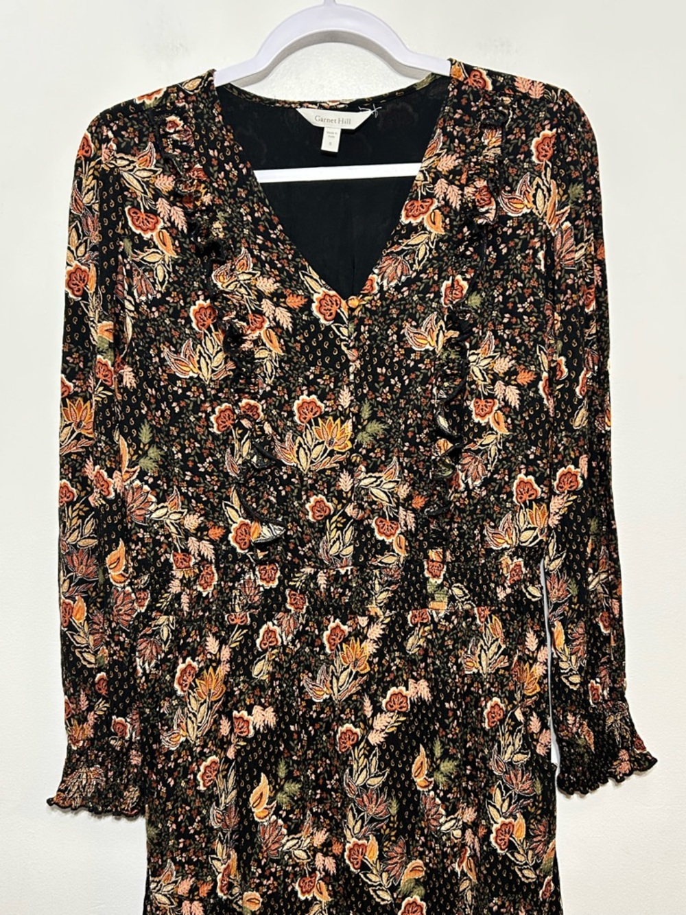 Garnet Hill Floral Cottagecore Ruffle Crepe Dress Womens Size Small - Picture 5 of 12